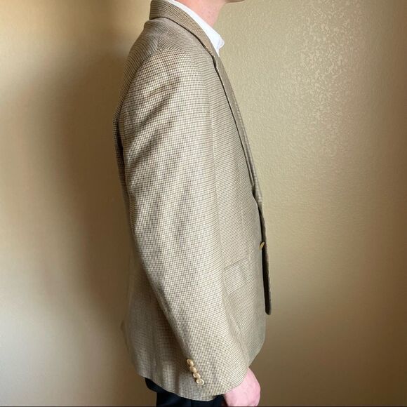 Lauren Ralph Lauren Men’s Wool Sports Coat Blazer Tan Houndstooth Size 44R - Picture 2 of 11